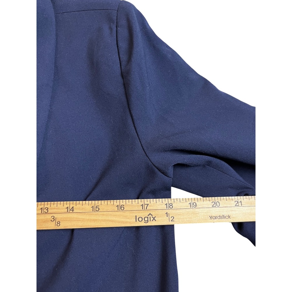Venus Womens Navy Blue Open Front Ruched 3/4 Sleeve Shawl Collar Blazer Size 6 - Picture 6 of 11